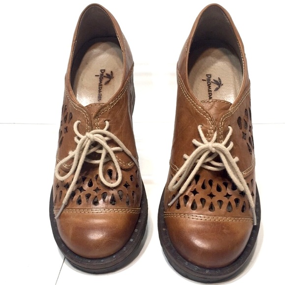 Dromedaris oxford laser cut out block heel EU36 Kaya tan brown - Picture 3 of 16